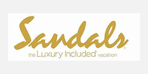 A logo of sandals resort that is for sale.