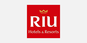 A red square with the riu hotels and resorts logo.