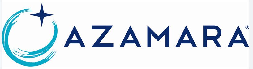 A blue and white logo of azam