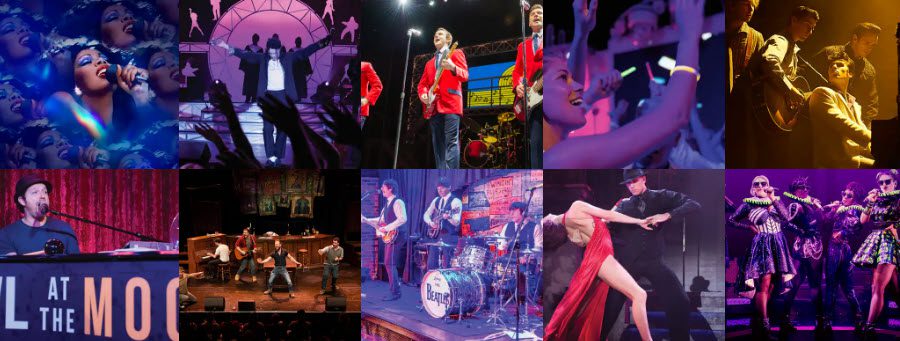 A collage of different pictures with people performing.