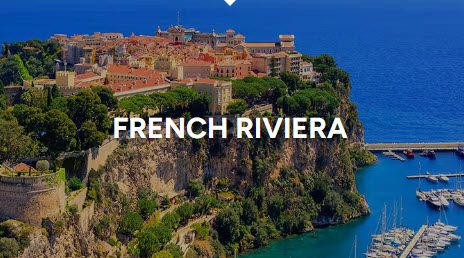 A picture of the french riviera with text overlaid.