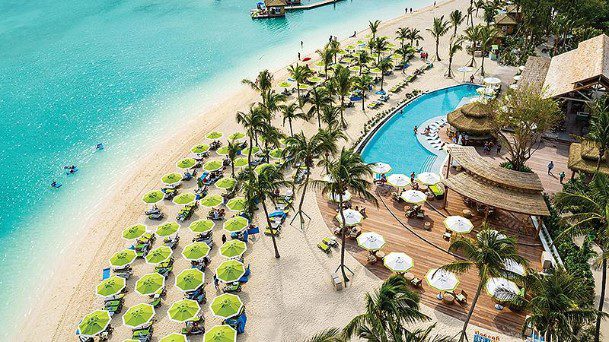 A beach with many umbrellas and chairs on it