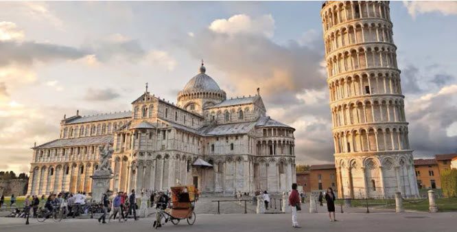 The Leaning Tower of Pisa and its cathedral.