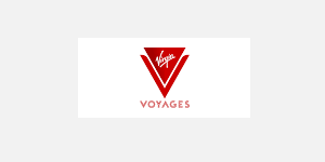 Virgin Voyages logo with red V and text.