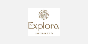 Explora Journeys logo with floral design.